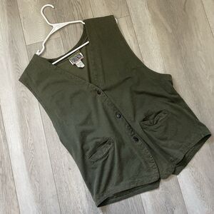 Vintage Utility Vest forenza cotton check sleeveless mens Green (medium) outdoor